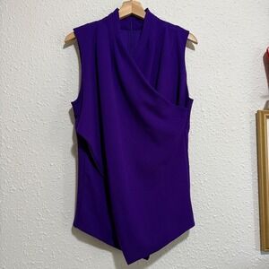 Lauren L Sleeveless Drape Front Tank Top Blouse Purple Elegant Business‎ Casual